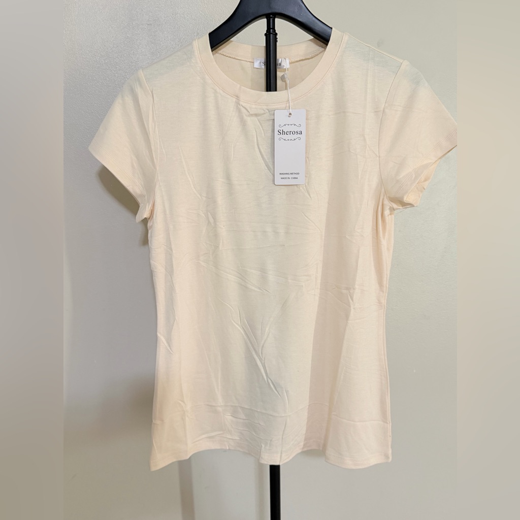 Women's Cream Short-Sleeve Crewneck Top
